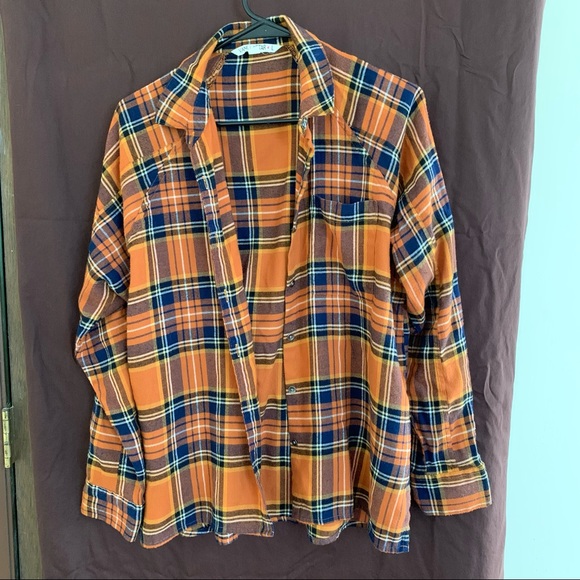 Vanilla Star Tops - Orange Plaid Flannel Shirt - Large
